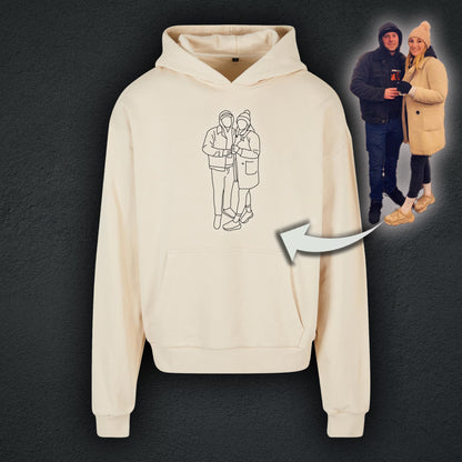 Embroidered Portrait  Outline Hoodie 